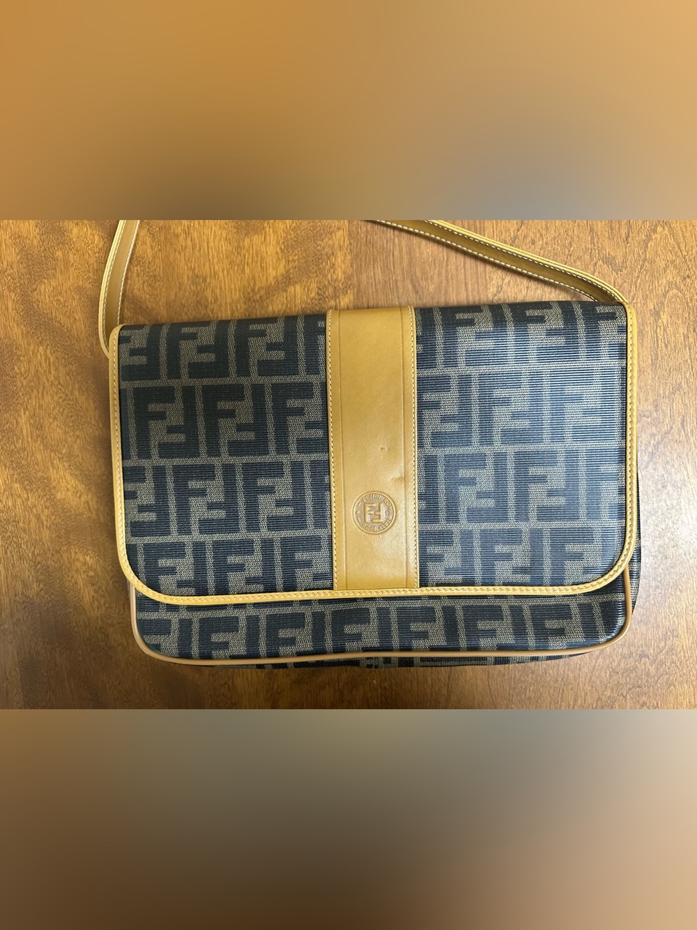 Vintage Fendi Leather Zucca Canvas Crossbody Bag W/ Dust Bag - Picture 2 of 16